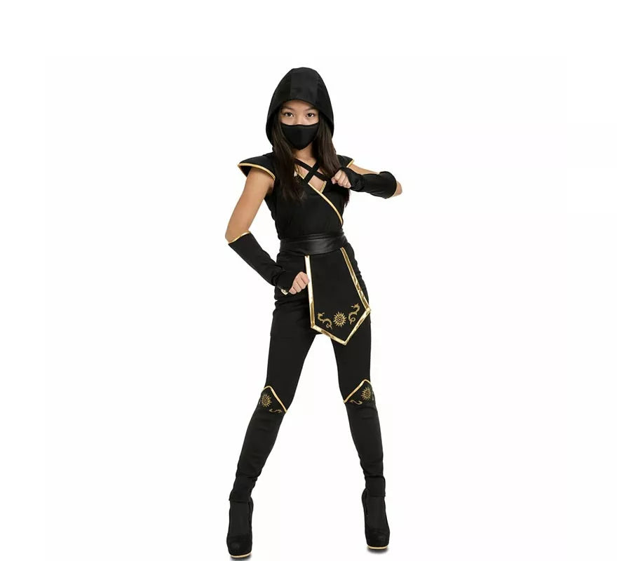 Disfraz de Ninja Negro y Dorado para mujer