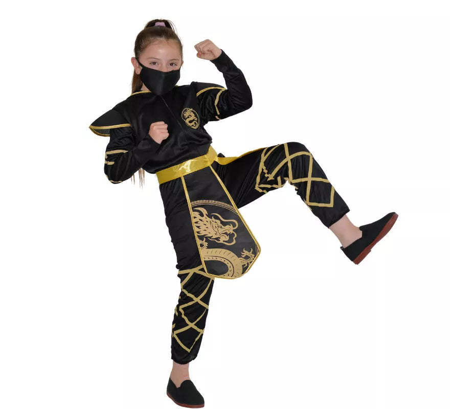 Disfraz de Ninja Negro y Dorado para niña