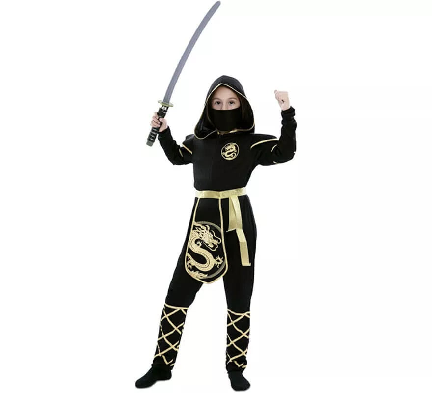 Disfraz de Ninja Negro y Dorado para niña