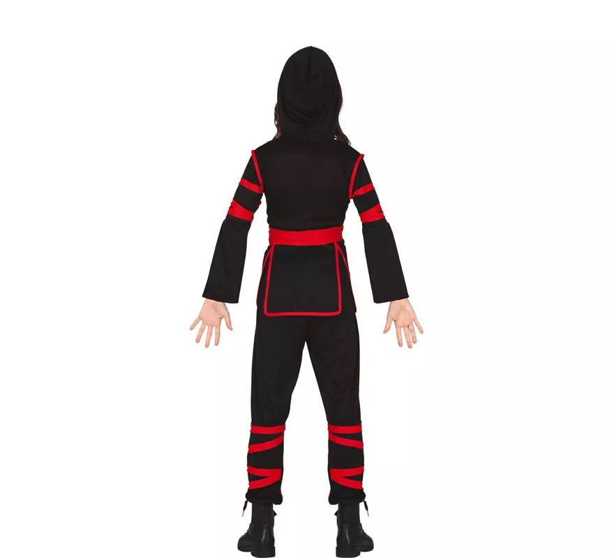 Disfraz de Ninja negro y rojo para niña