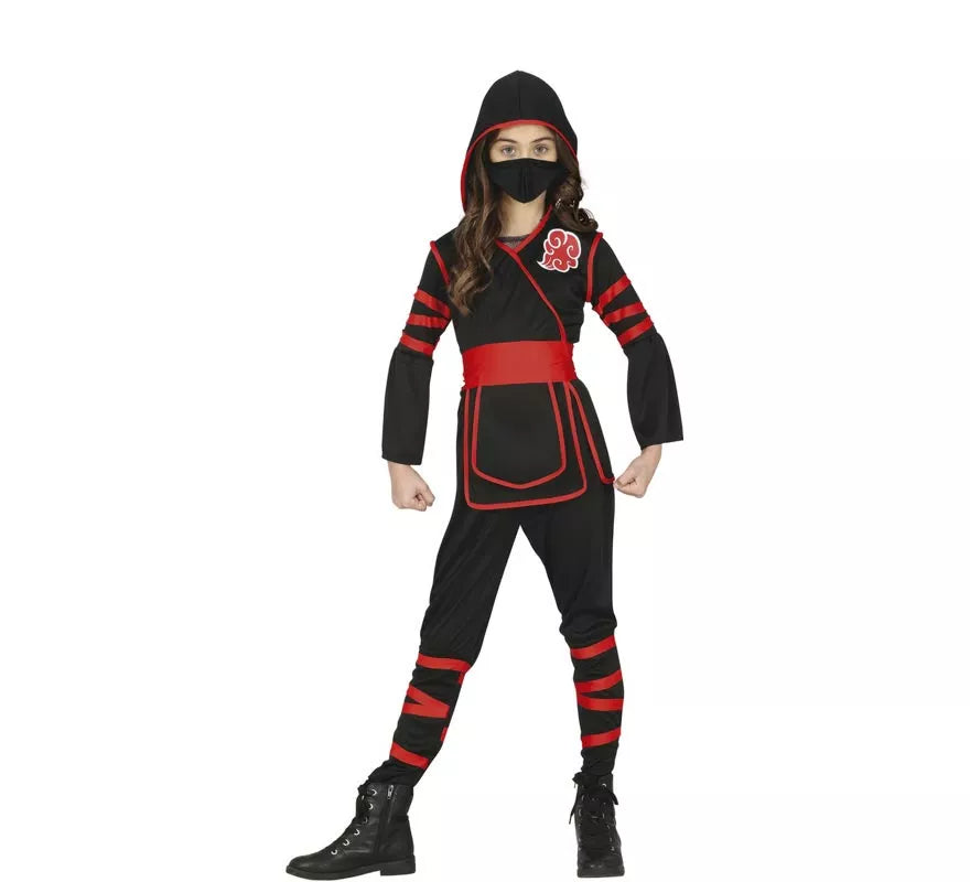 Translation missing: en.Disfraz de Ninja negro y rojo para niña
