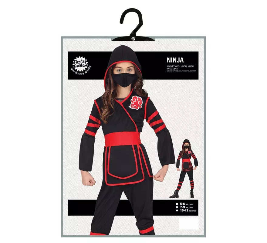 Disfraz de Ninja negro y rojo para niña