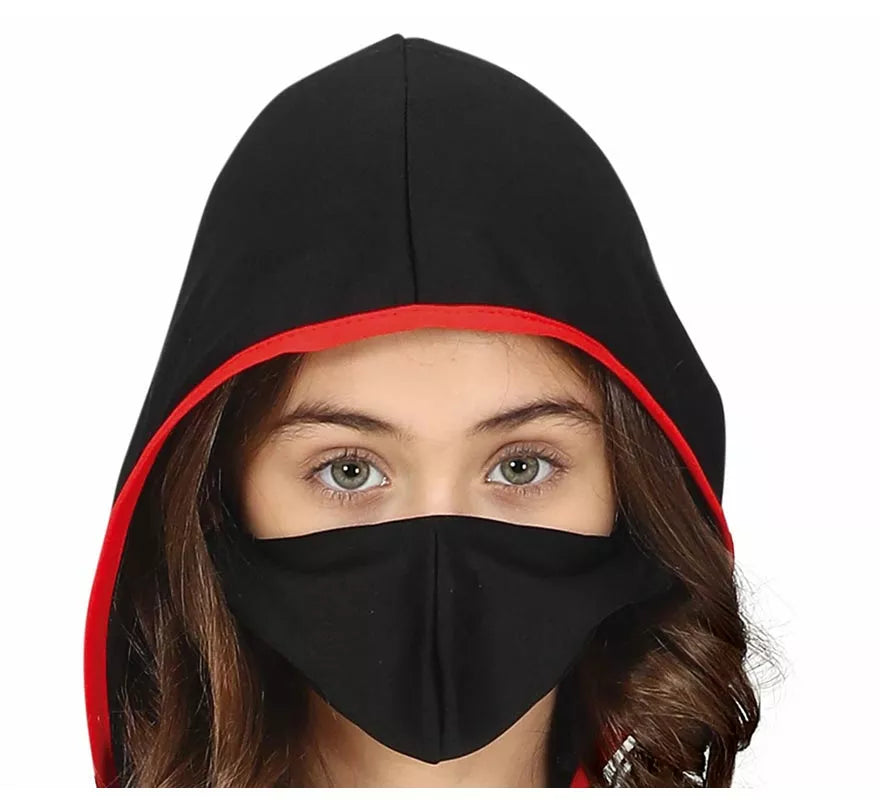 Disfraz de Ninja negro y rojo para niña