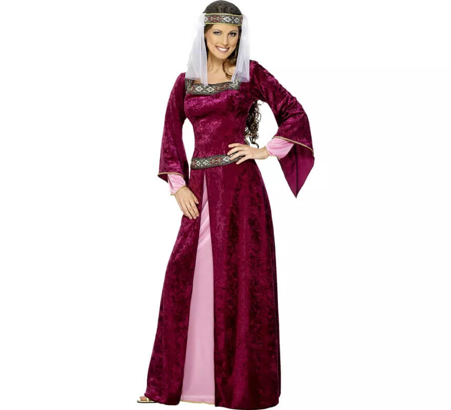 Disfraz de Noble Medieval Borgoña para mujer