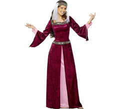 Burgundy Medieval Noble Costume for Women