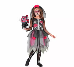 Skeleton Bride Costume with Headpiece for Girls