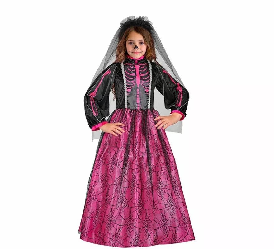 Translation missing: en.Disfraz de Novia Esqueleto fucsia para niña