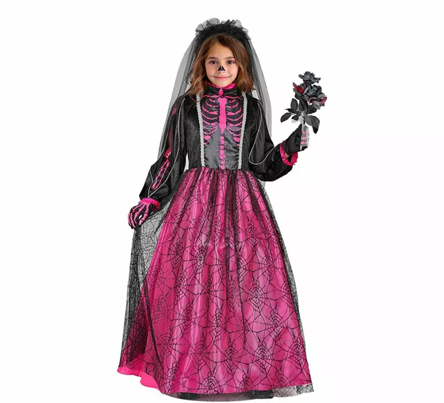 Translation missing: en.Disfraz de Novia Esqueleto fucsia para niña