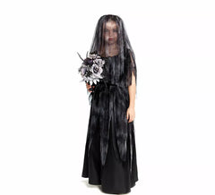 Gothic Bride Costume with Veil for Girls