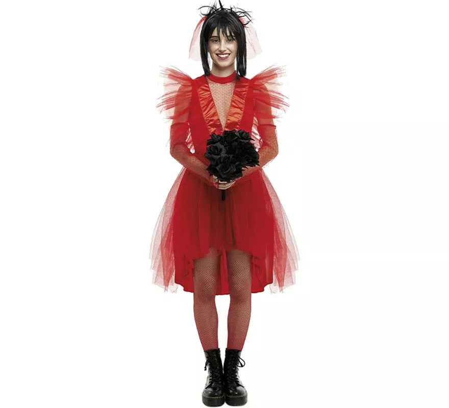 Disfraz de Novia roja de Fantasma a rayas para mujer