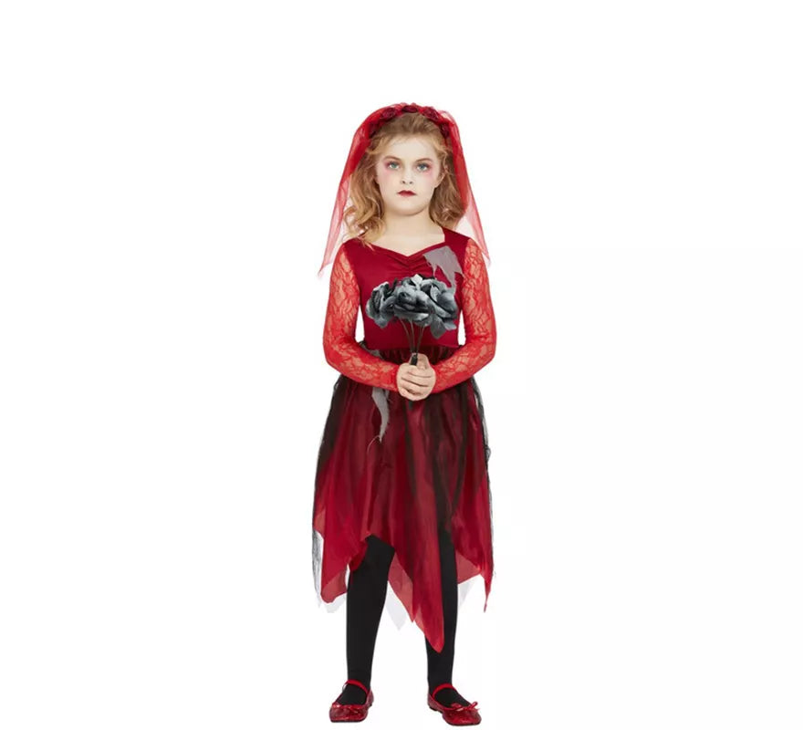 Disfraz de Novia Zombie rojo para niña