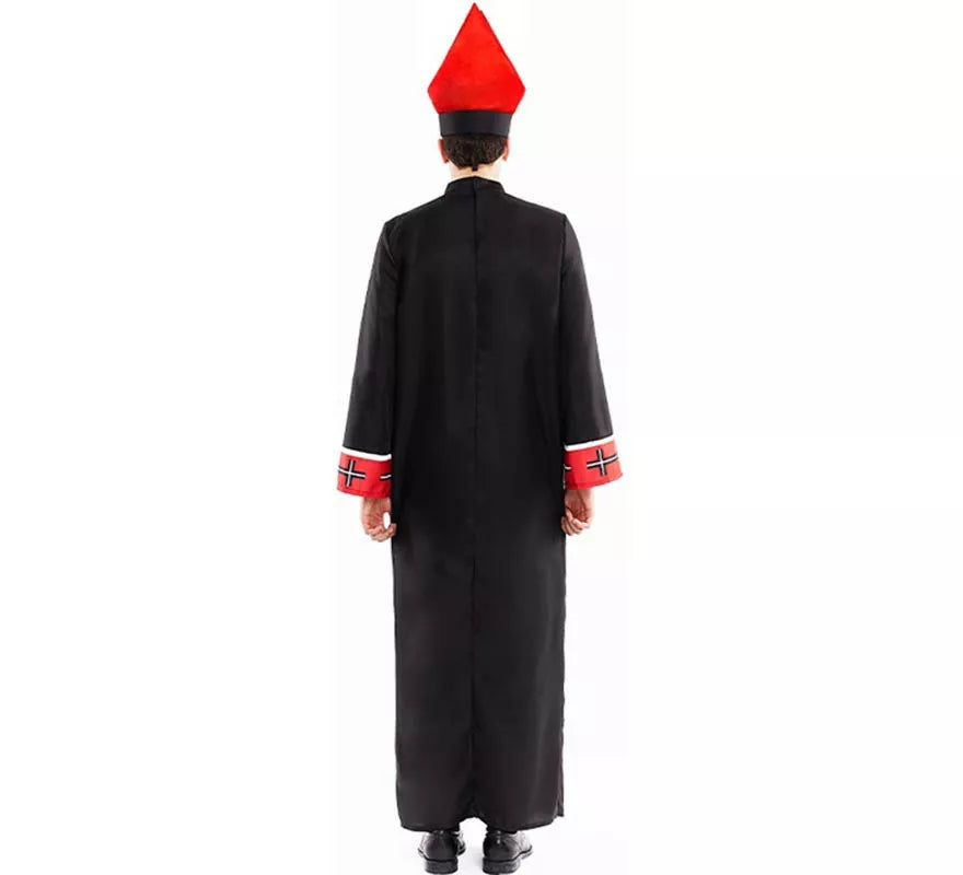 Disfraz de Obispo Satánico con estola negro y rojo para hombre