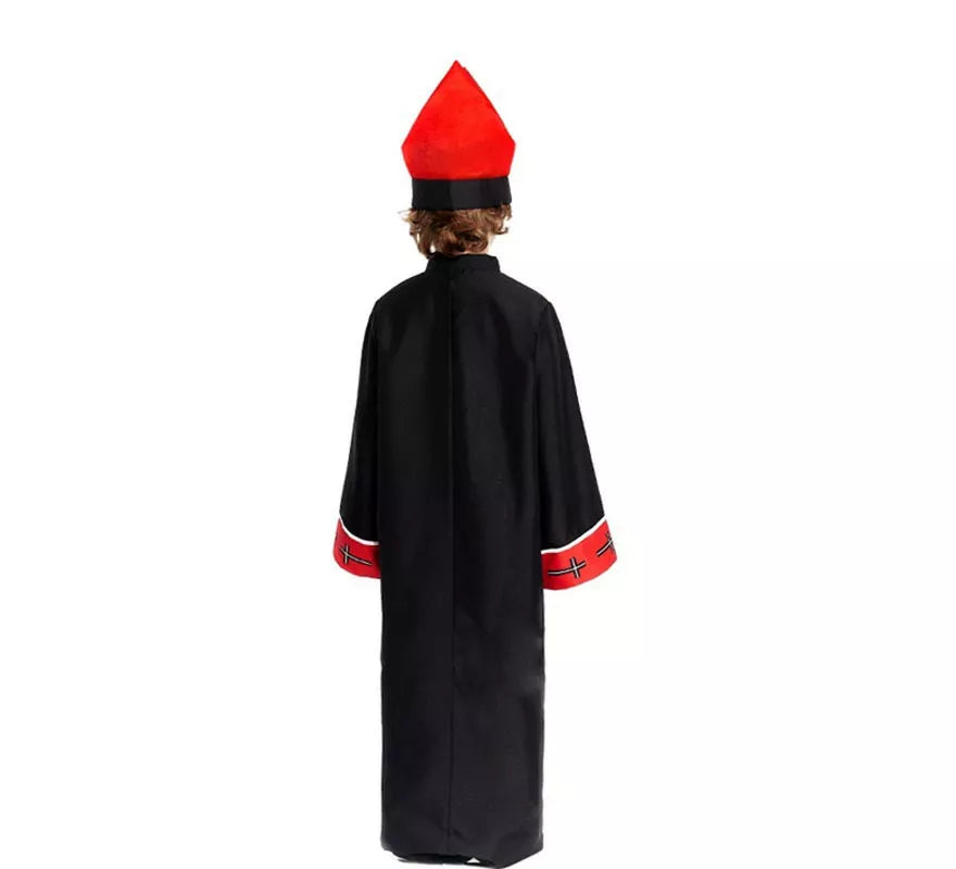 Disfraz de Obispo Satánico con estola negro y rojo para niño