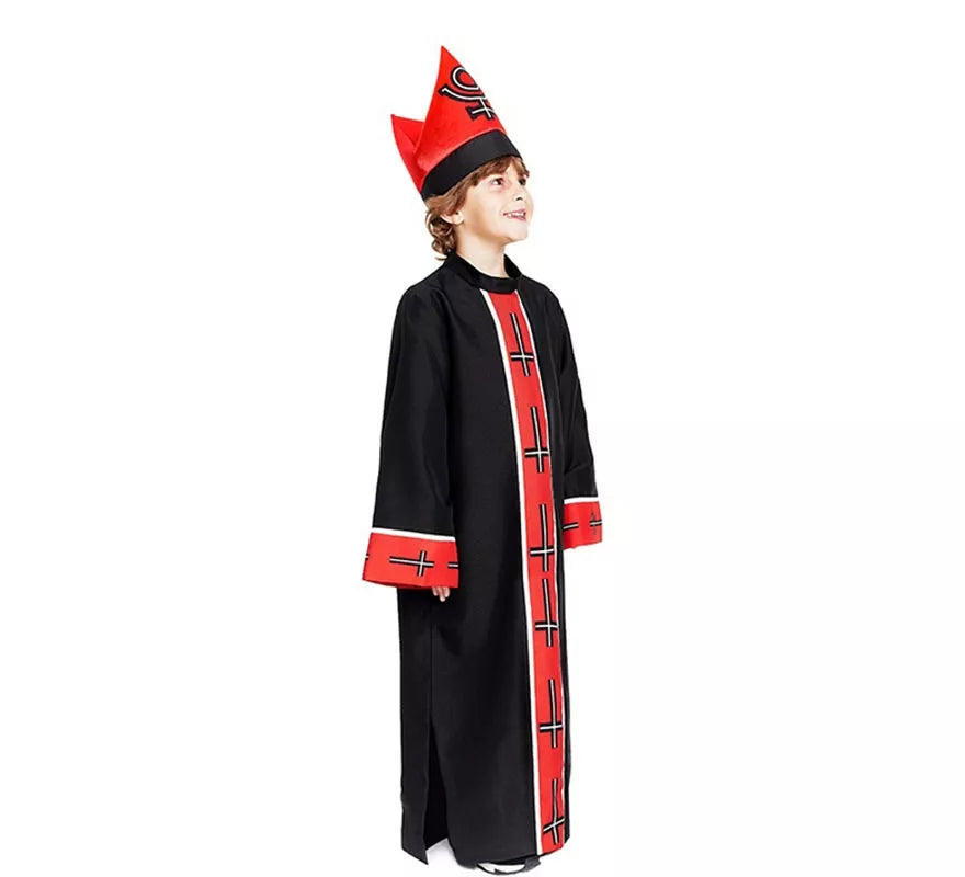 Translation missing: en.Disfraz de Obispo Satánico con estola negro y rojo para niño