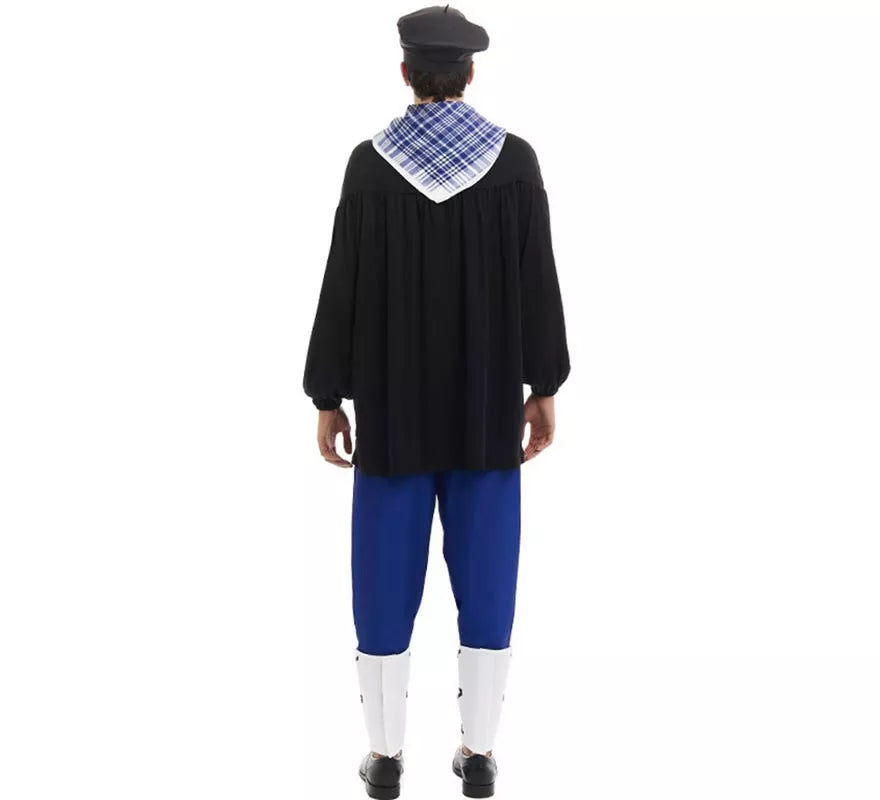 Translation missing: en.Disfraz de Olentzero negro y azul con pañuelo para hombre