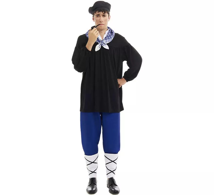 Disfraz de Olentzero negro y azul con pañuelo para hombre
