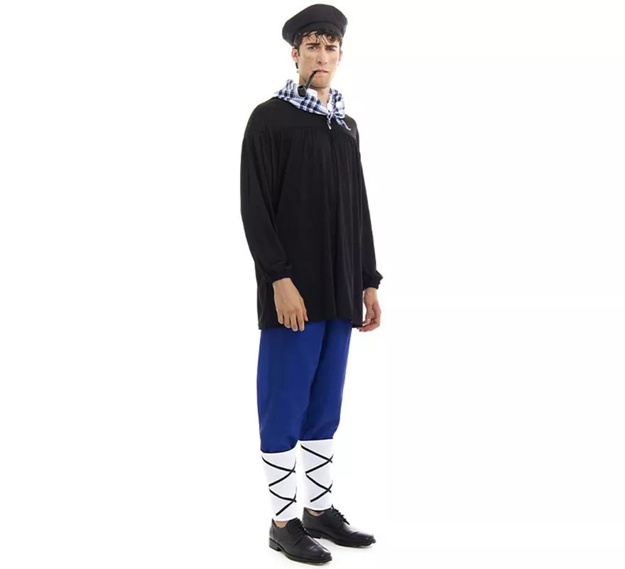 Translation missing: en.Disfraz de Olentzero negro y azul con pañuelo para hombre