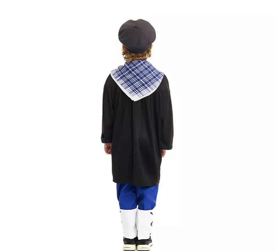 Disfraz de Olentzero negro y azul con pañuelo para niño