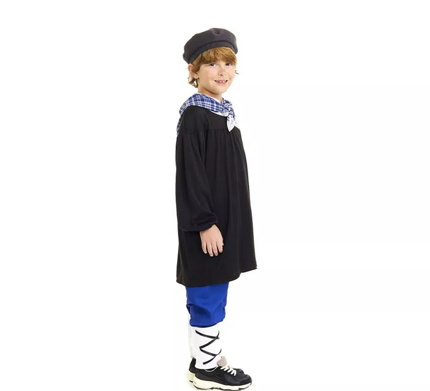 Translation missing: en.Disfraz de Olentzero negro y azul con pañuelo para niño