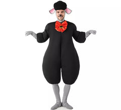 Black sheep costume with bow and bell for adults