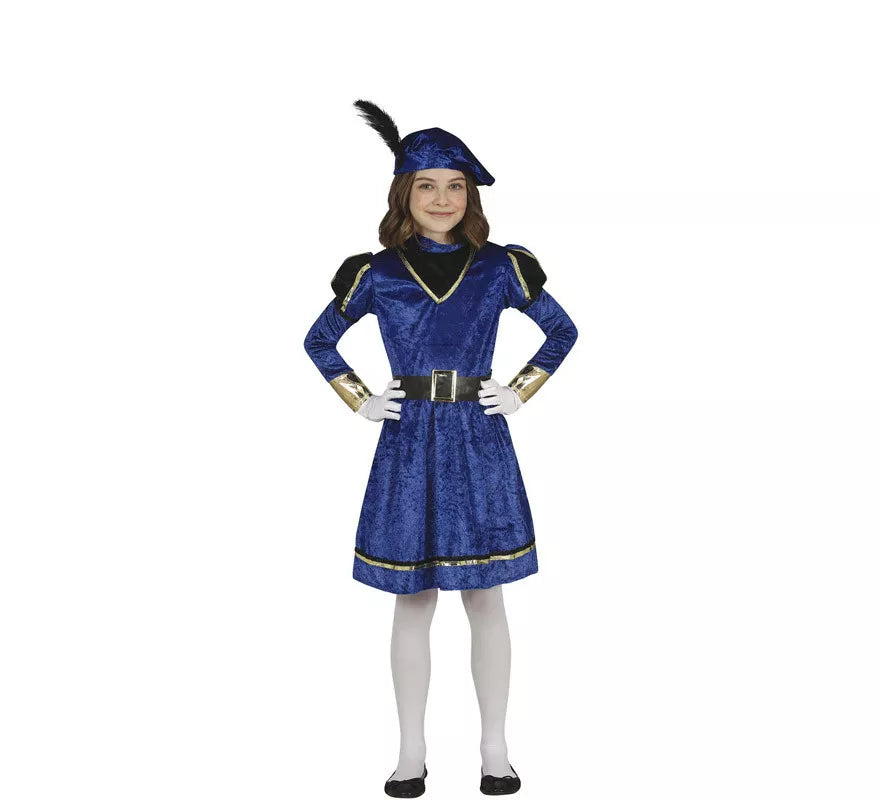 Disfraz de Paje Azul Elegante para niña