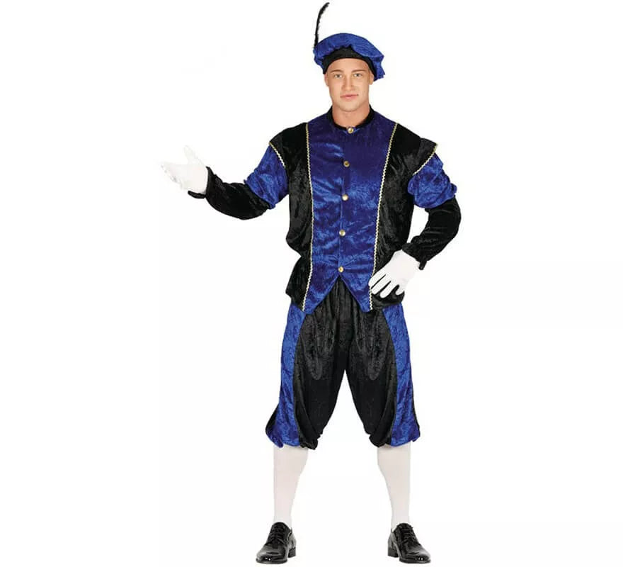 Translation missing: en.Disfraz de Paje Azul y Negro para hombre