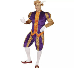 Purple and orange page boy costume with hat for men