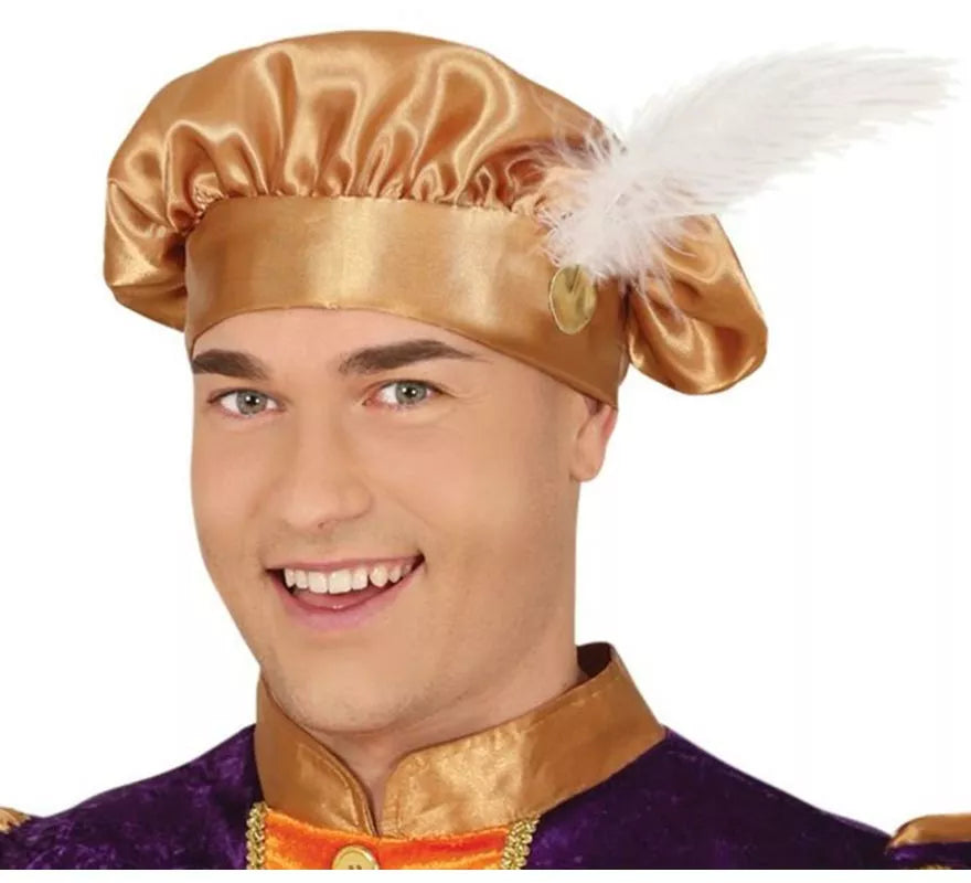 Translation missing: en.Disfraz de Paje morado y naranja con gorro para hombre