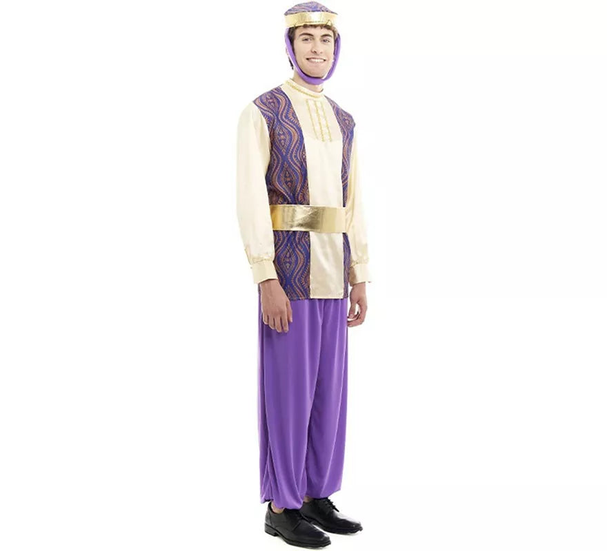 Translation missing: en.Disfraz de Paje Rey Baltasar morado con gorro para hombre