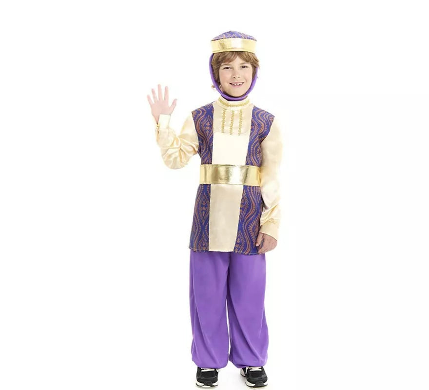 Translation missing: en.Disfraz de Paje Rey Baltasar morado con gorro para niño