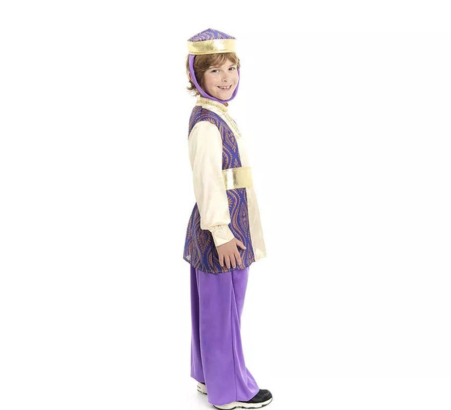 Disfraz de Paje Rey Baltasar morado con gorro para niño