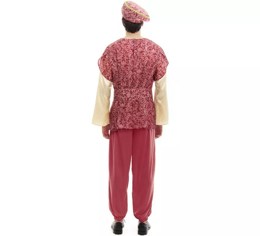 Translation missing: en.Disfraz de Paje Rey Gaspar rojo con gorro para hombre