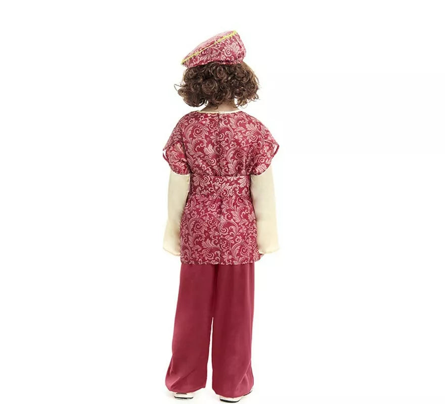 Disfraz de Paje Rey Gaspar rojo con gorro para niño
