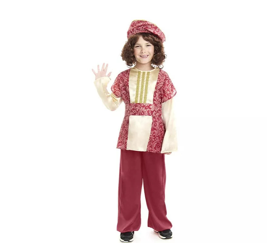 Translation missing: en.Disfraz de Paje Rey Gaspar rojo con gorro para niño