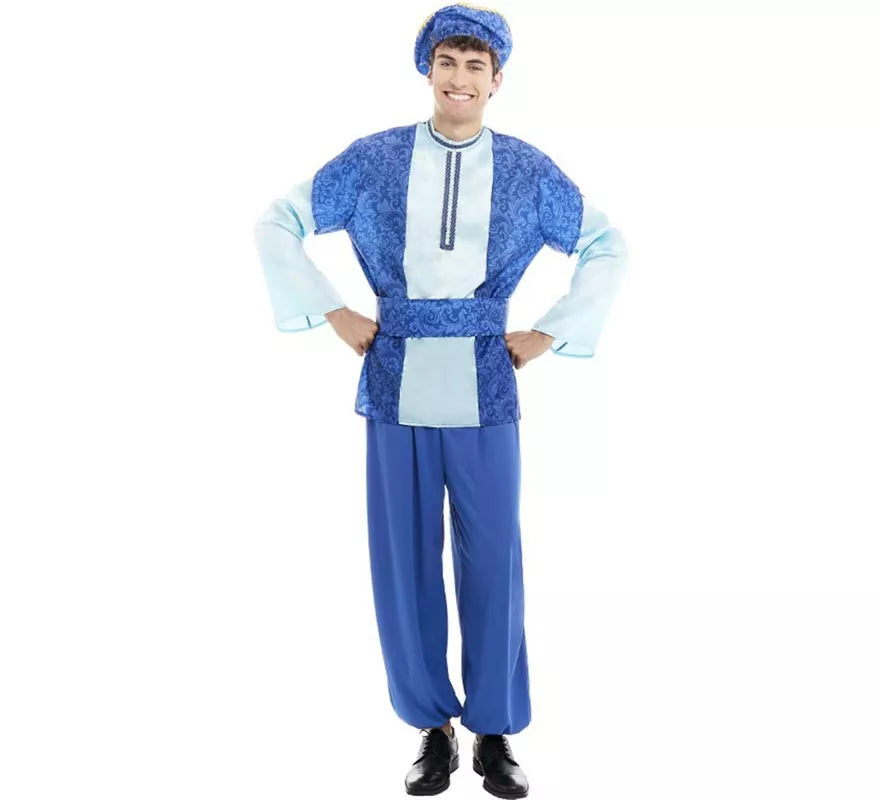 Translation missing: en.Disfraz de Paje Rey Melchor azul con gorro para hombre