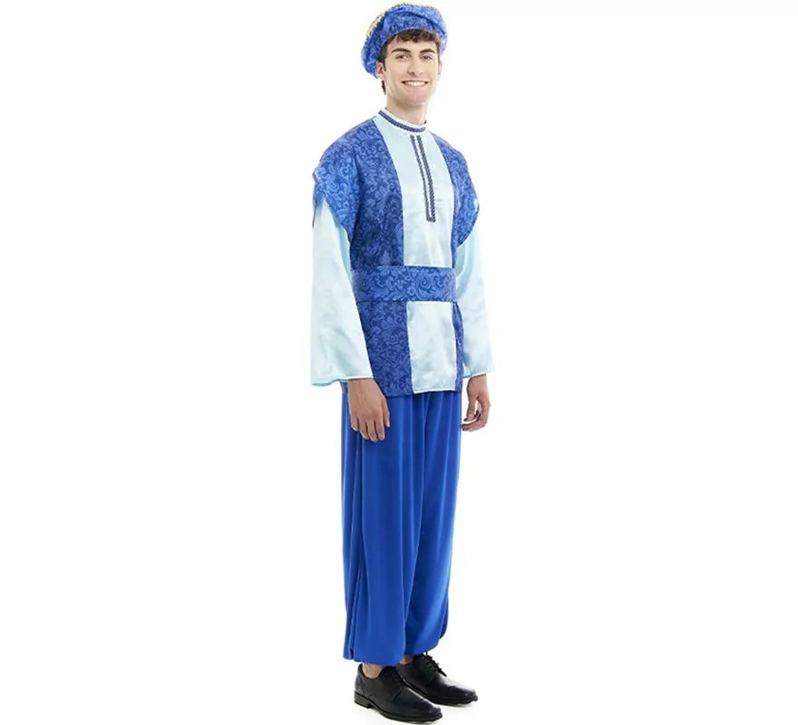 Disfraz de Paje Rey Melchor azul con gorro para hombre