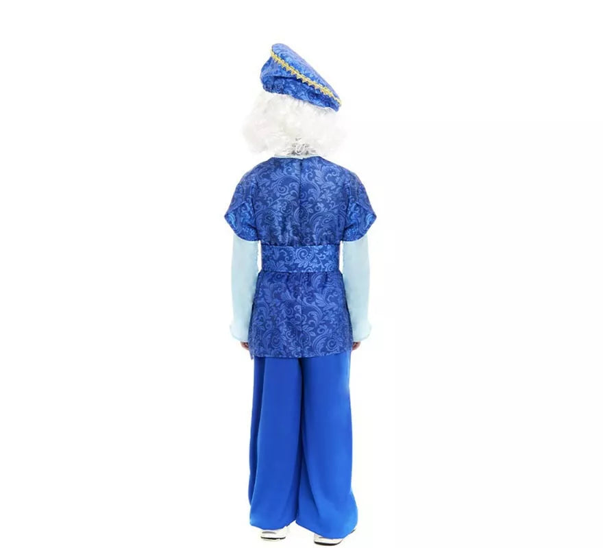 Disfraz de Paje Rey Melchor azul con gorro para niño