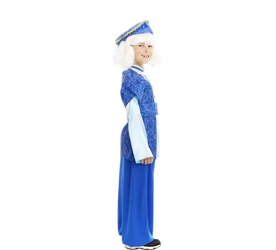 Disfraz de Paje Rey Melchor azul con gorro para niño