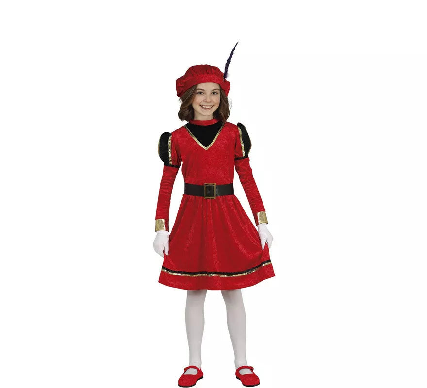 Disfraz de Paje Rojo Elegante para niña