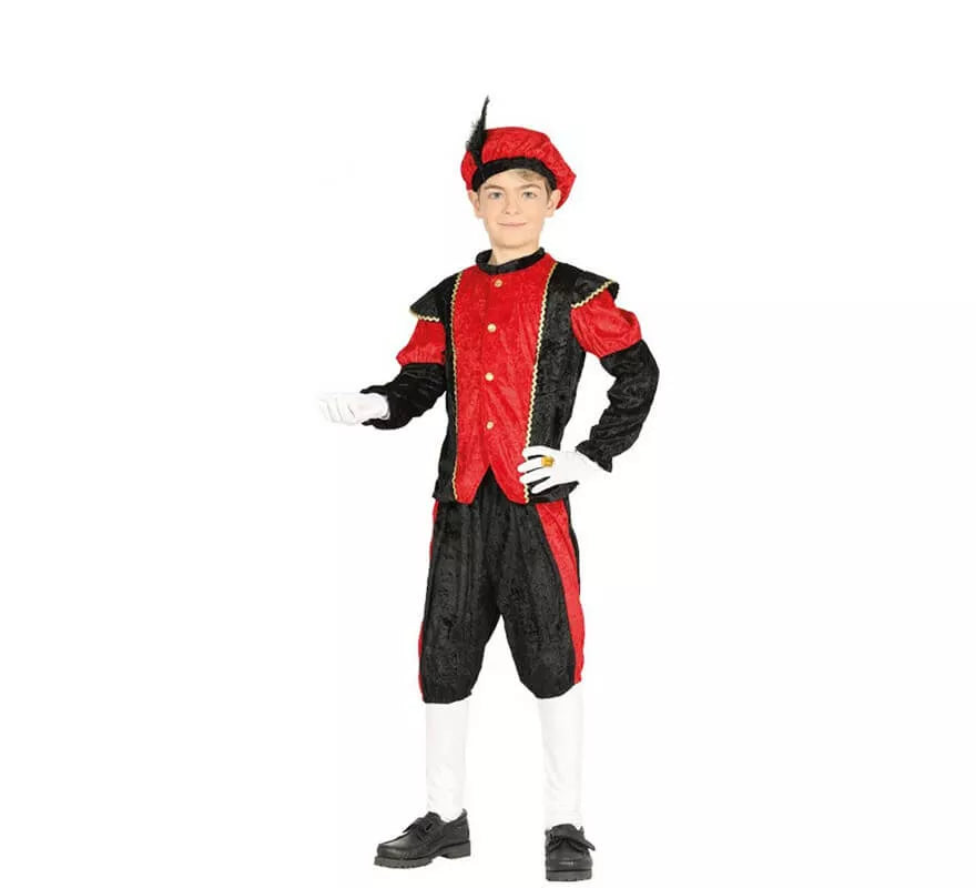 Translation missing: en.Disfraz de Paje Rojo y Negro para niño