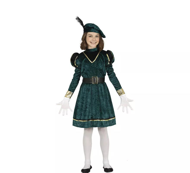 Disfraz de Paje Verde Elegante para niña