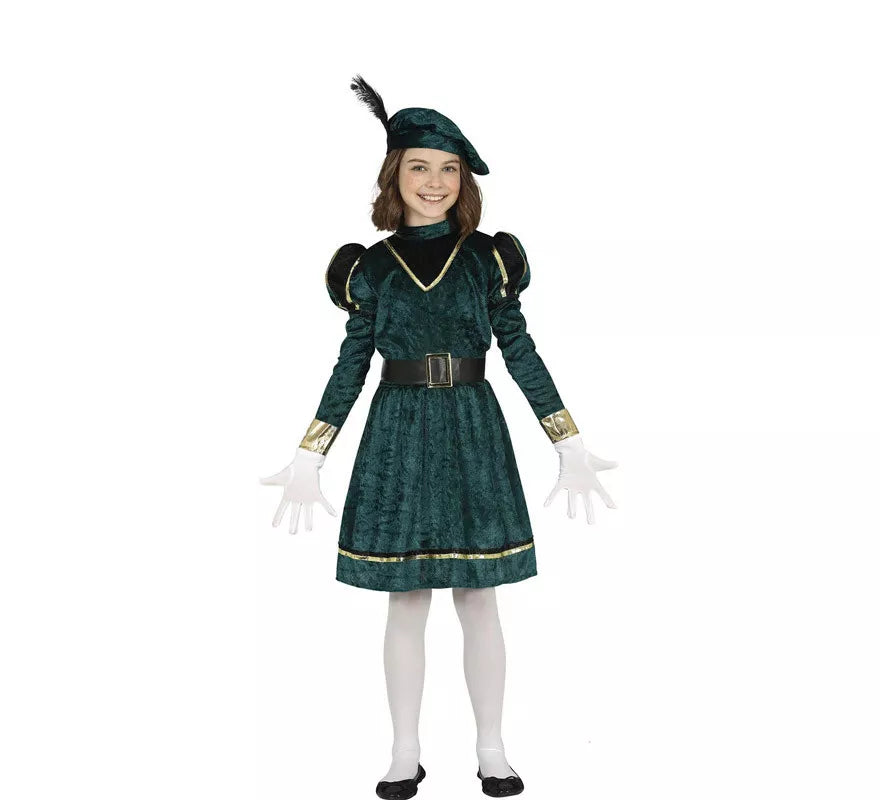 Disfraz de Paje Verde Elegante para niña