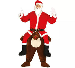 Santa Claus costume on reindeer shoulders for adults