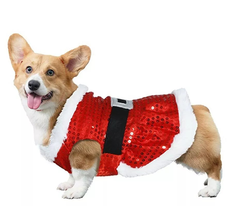 Translation missing: en.Disfraz de Papá Noel con lentejuelas para perro