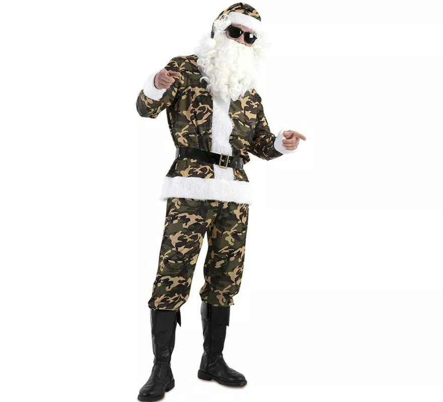 Disfraz de Papá Noel Militar camuflado para hombre