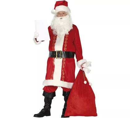 Disfraz de Papá Noel rojo tradicional con gorro para hombre