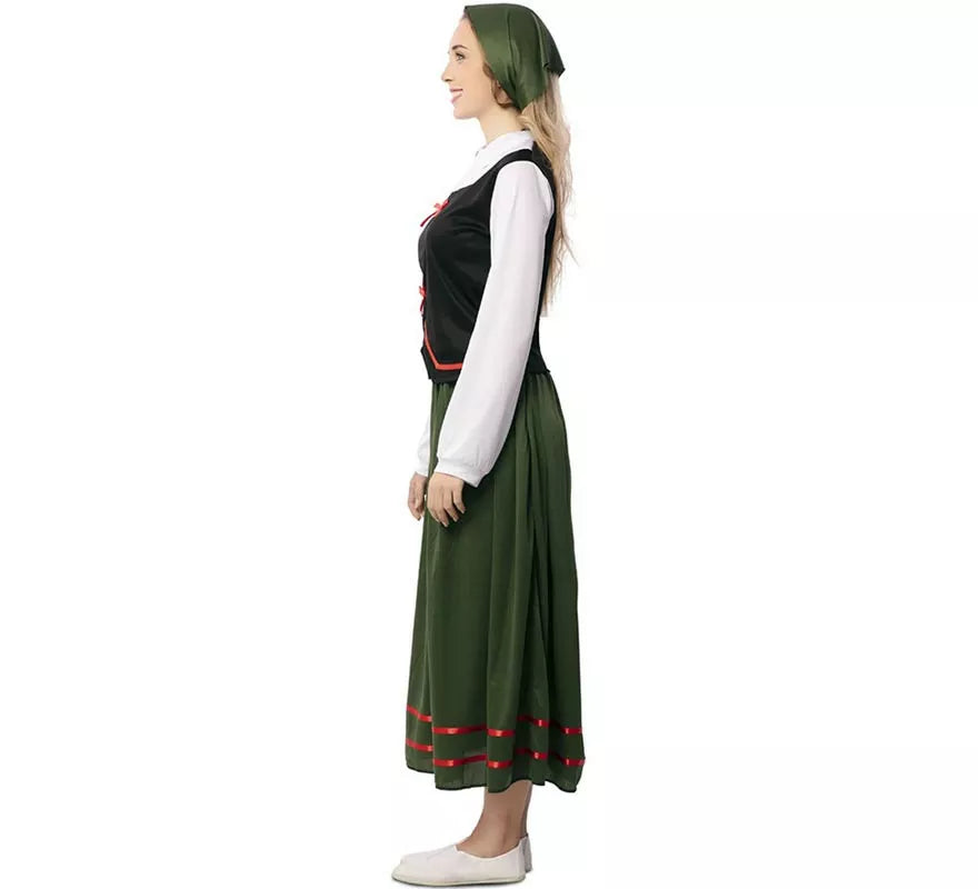 Disfraz de Pastora verde con pañuelo para mujer