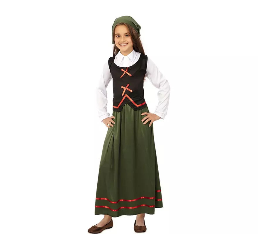 Translation missing: en.Disfraz de Pastora verde con pañuelo para niña