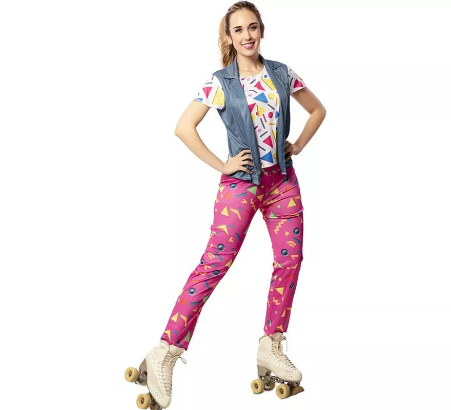Disfraz de Patinadora de los años 90 con chaleco para mujer