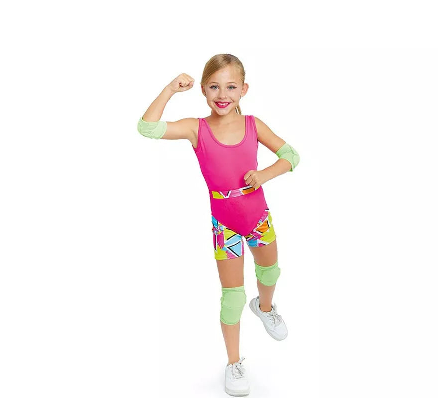 Disfraz de Patinadora Roller rosa años 70 para niña